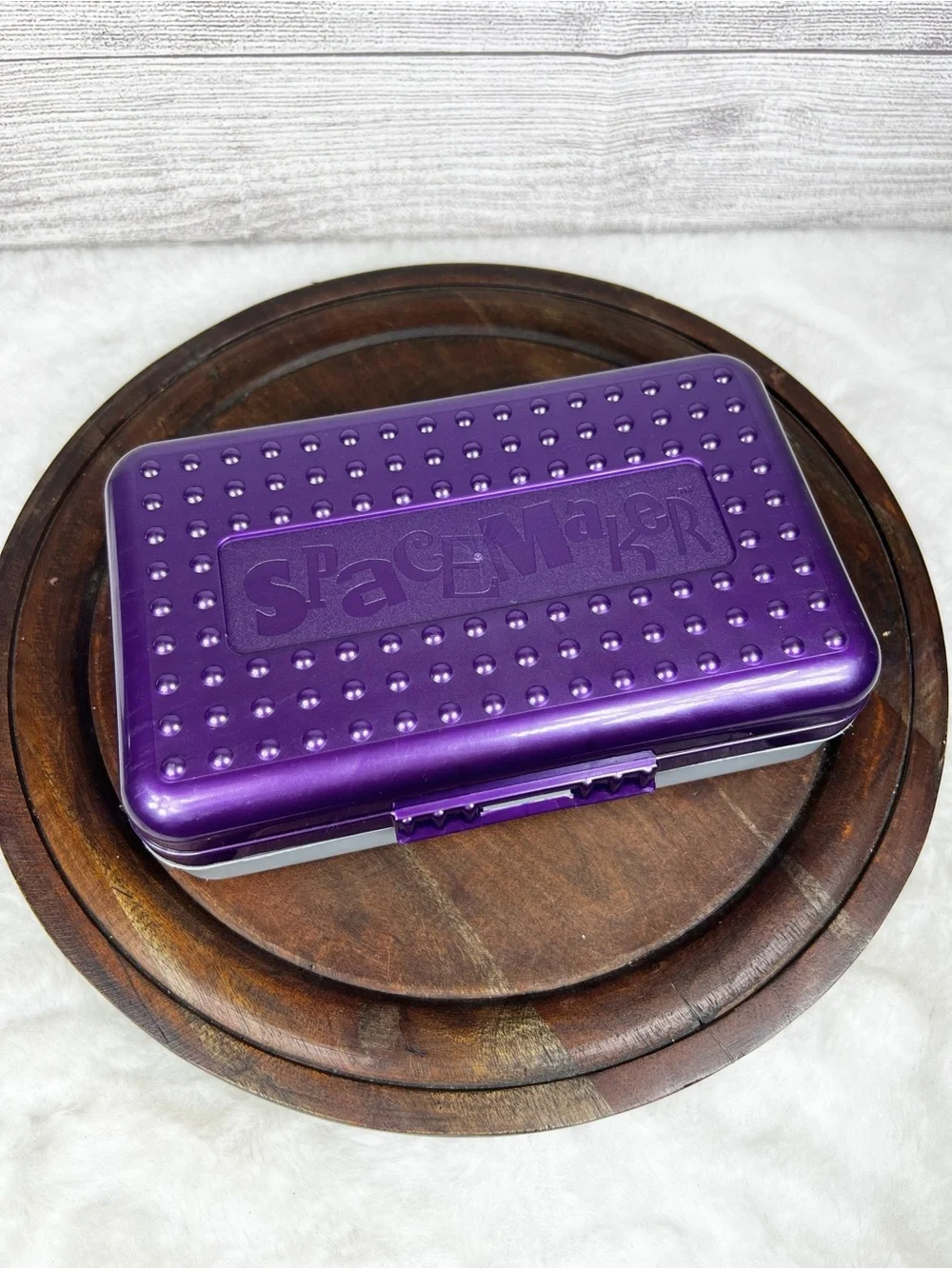 Vintage Spacemaker Plastic Pencil Pen Storage Box Purple Silver 90s FLAW